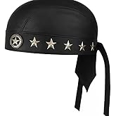 Sheep Leather Skull caps in Black Sweat Head Wraps Studded Skull Cap Bandana Style in Real Do Du Rag Leather Doo Rag Motorcycle Biker Cap Black Star ICE Club Shop