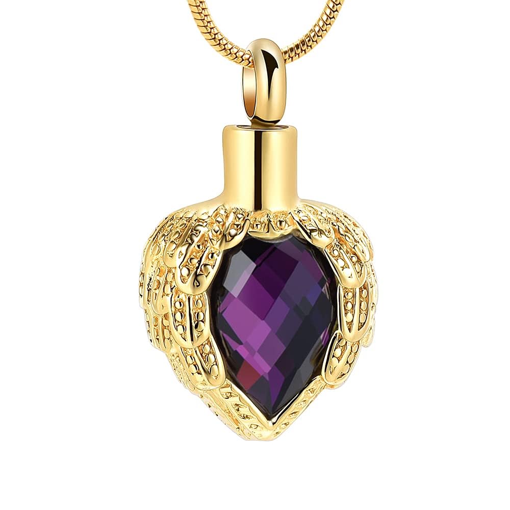 Gold Angel Wings Glass Heart Urn Pet/Human Cremation Pendant Necklace Jewelry for Ashes