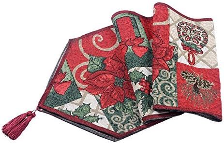 Christmas Decorative Table Runner, Letool13 x 71 inch Red Poinsettia Christmas Flower Cotton Soft Table Cloth Christmas Holiday Wedding Party Table Decor (1 Table Runner)