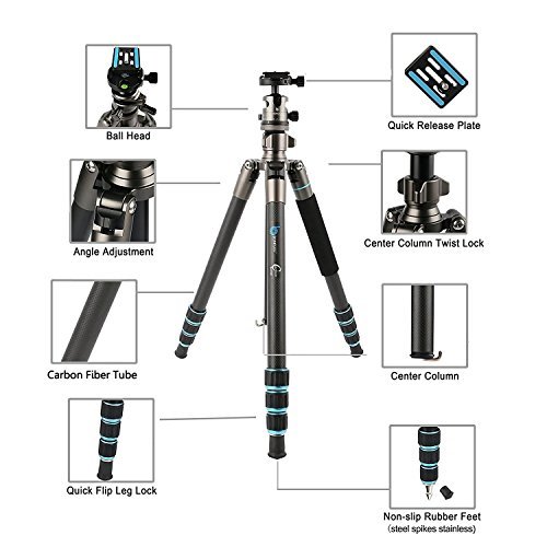 Camera Tripod ,BONFOTO Carbon Fiber Travel B674C Tripod Lightweight Heavy Duty Portable with 1/4\