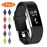 KingAcc Compatible Fitbit Charge 2 Bands, Soft Silicone Replacement Band for Fitbit Charge 2, with Metal Buckle Fitness Wristband Sport Strap Women Men (1-Pack, Black, Small)