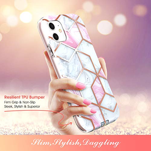 FITFORT iPhone 11 Protective Case with Screen Protector Full-Body Slim Rugged Stylish 3D Case, Shock Drop Proof Impact Resist Extreme Durable Protective Case for Ladies and Girl Compatible with iPho