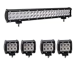 Bangbangche 1X 20'' 126W Flood Spot Combo CREE LED Light Bar, 4X 4'' 18W Flood Led Pods Lights Fog Lights, Waterproof Super Bright, Jeep Wrangler Boat Truck Tractor Trailer Off-Road, 1 Year Warranty