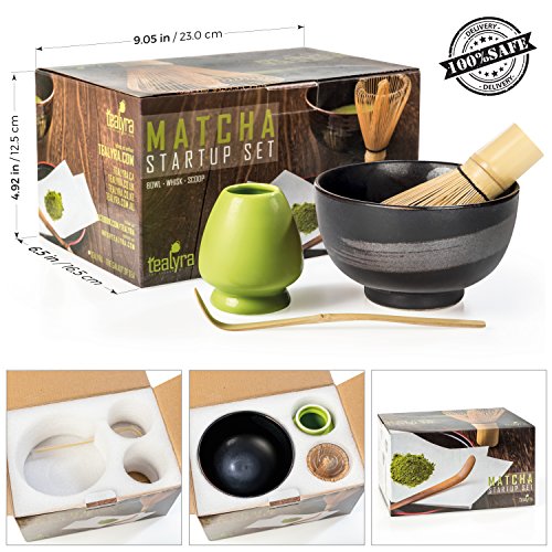 Tealyra - Matcha - Start Up Kit - 4 items - Matcha Green Tea Gift Set - Japanese Made Black Bowl - Bamboo Whisk and Scoop - Whisk Holder - Gift Box - Thumbnail 6