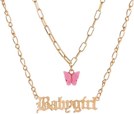 Download Amazon Com Furun Layered Necklace Butterfly Pendant Necklaces Double Layer Letter Honey Angel Love Babygirl Gold Color Chain Link Choker Acrylic Charm Lovely Jewelry Gifts For Women Girls Jewelry