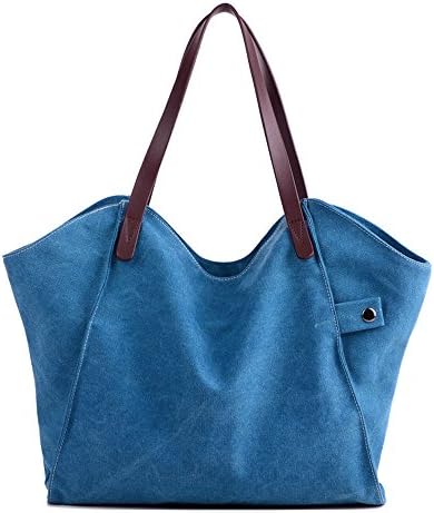 Sunwel Fashion Faux Leather Trim Women Big Canvas Shoulder Bag Weekend Shopping Big Bag Tote Handbag Work Bag