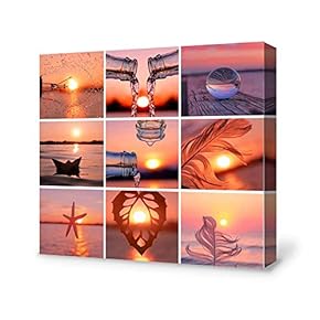 Canvas Wall Art Sunset Beach Series Canvas Painting Wall Poster Decor for Living Room Wooden Framed Home Decorations - 12x12 inches