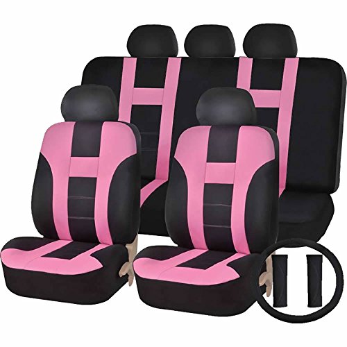 U.A.A. INC. SC-102C-PK Front & Back Seat Cover Steering Universal -Pink