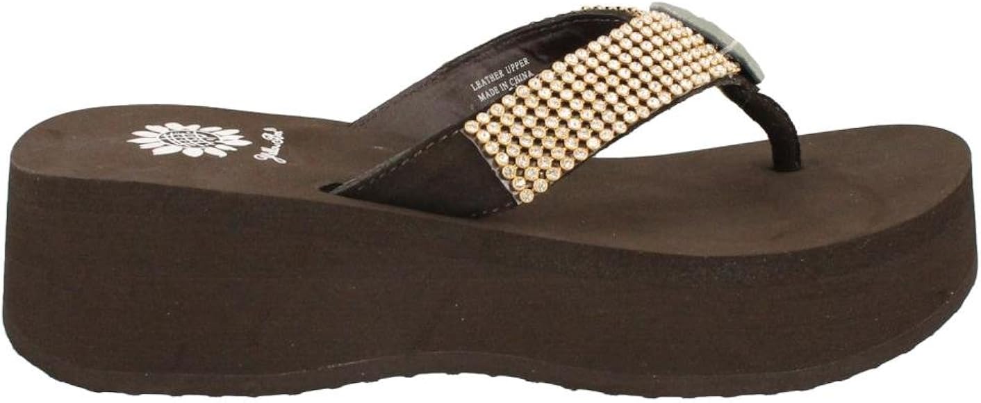 yellow box gold flip flops