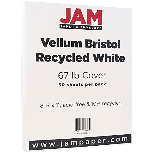 JAM Paper Vellum Bristol Cardstock - 8.5" x 11" - 67 lb White - 50/pack
