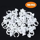 G2PLUS Disposable Plastic Nail Art Tattoo Glue Rings Holder Eyelash Extension Rings Adhesive Pigment Holders Finger Hand Beauty Tools (White-100 PCS)