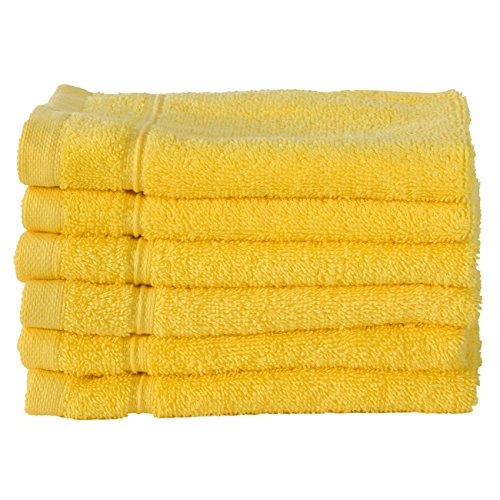 6 PACK Washcloth Towels Set | Premium Quality Luxury Turkish Cotton Absorbent AND Super Soft - YELLOW