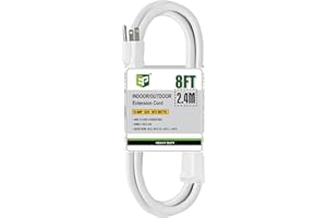 EP 8 Ft Outdoor Extension Cord, 12/3 SJTW Heavy Duty Extension Cable with 3 Prong Grounded Plug, 15 AMP Power Cord for Lawn, 