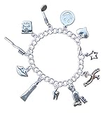 Dental Charm Bracelet- Pewter Dentist Toothpaste Toothbrush Floss Charms- Silver Plated Chain- Size L (8 Inches (Large))