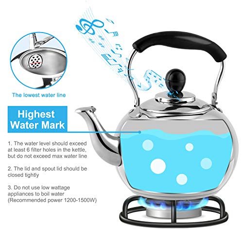 Stove Top Whistling Tea Kettle 2.5 Quart Classic teapot appearance Culinary Grade Stainless Steel Teapot Composite process bottom