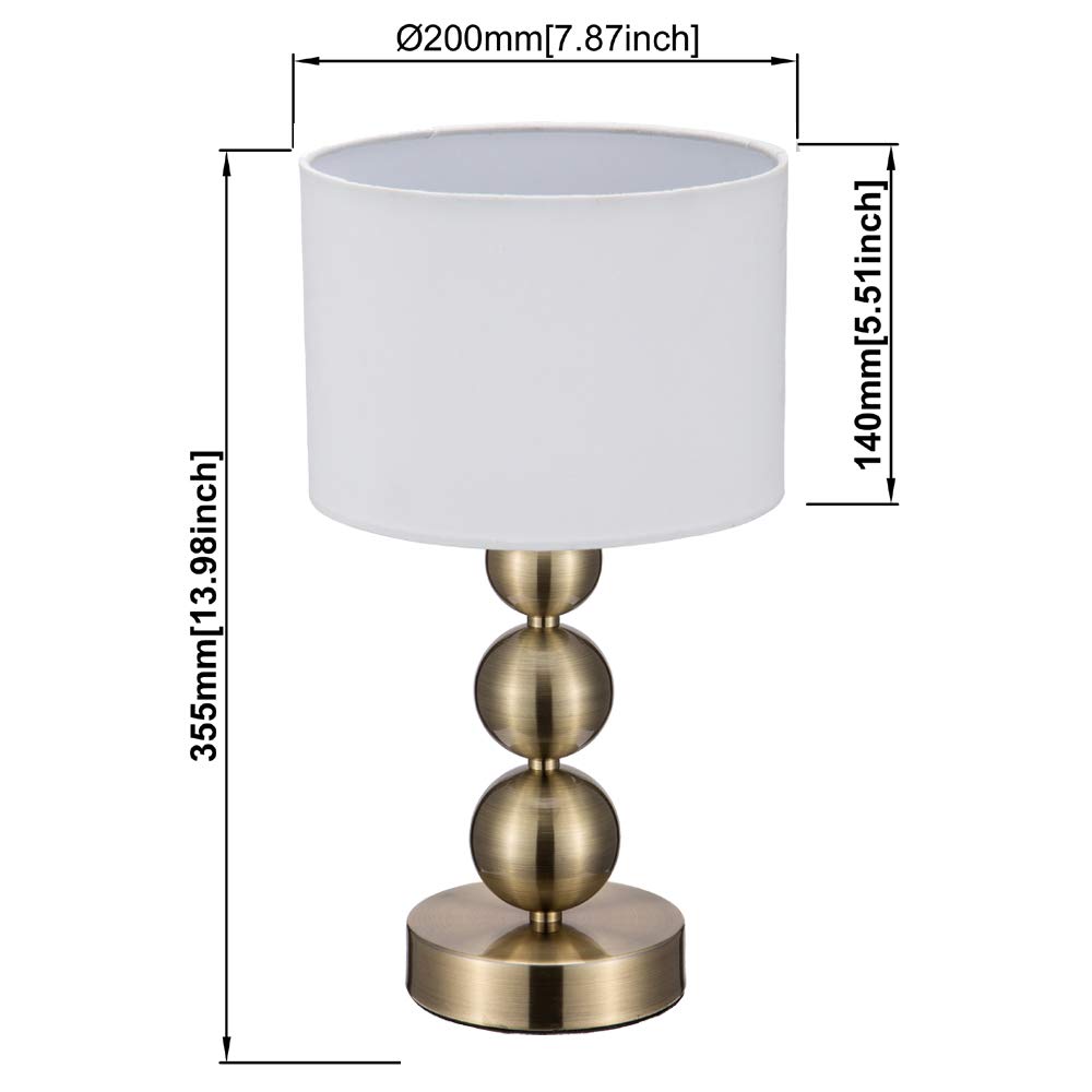 JINZO Portable Touch Table Lamp Dimmable With Fabric Shape Antique Brass Finished.
