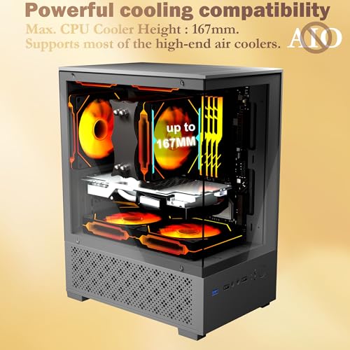 Micro ATX Case, MATX,ITX PC Case with 2 X 120mm ARGB Fan Pre-Installed, Panoramic View Tempered Glass Front & Side Panel, Black