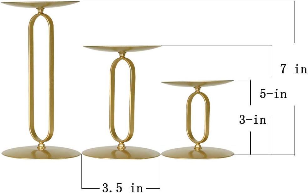 smtyle Candle Holders Set of 3 Candelabra with Iron-3.5" Diameter Ideal for Pillar LED Candles Round Gold: Home & Kitchen