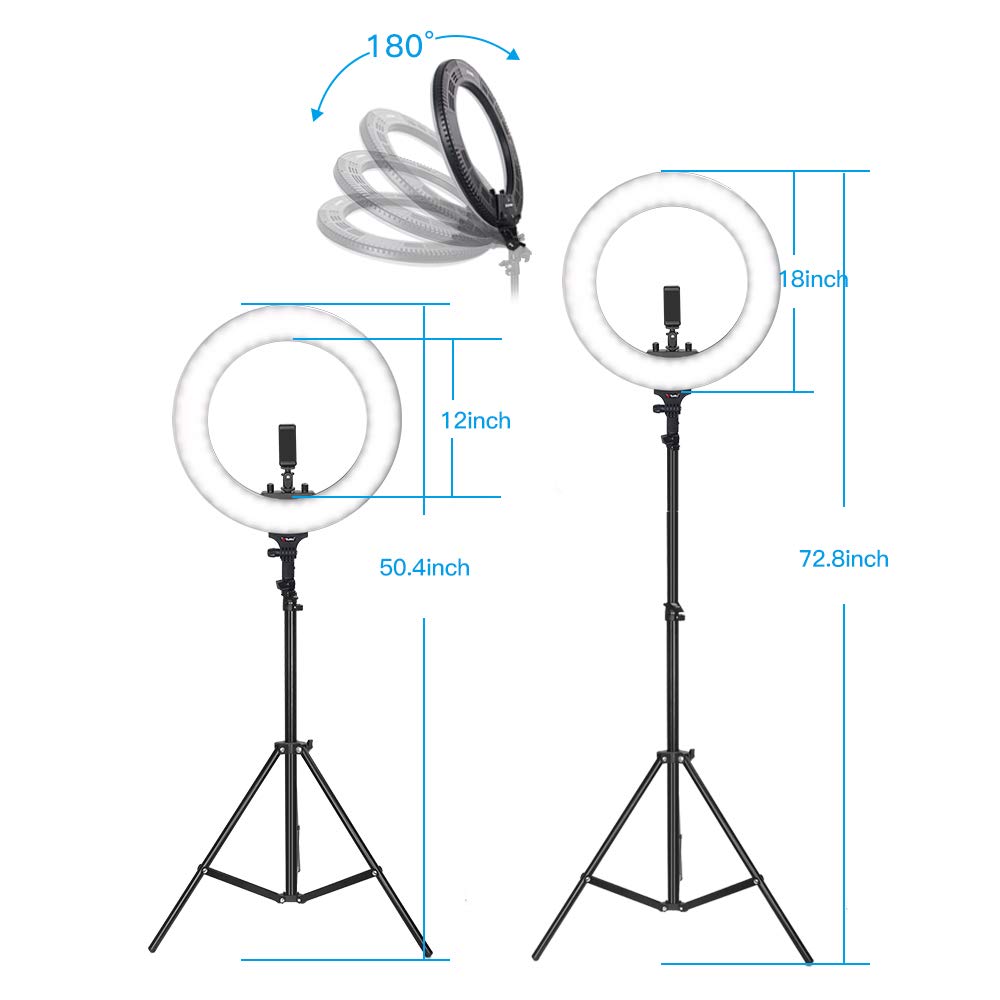 Zomei Ring Light 18 inch Ring Light with Stand, LED Dimmable 50W 3200-5500K Carrying Bag for Camera Smartphone, You Tube,Self-Portrait Shooting Good for Beauty Facial Make Up Live Stream