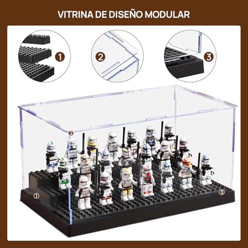 JoalGfda Grande Caja Expositora de Minifiguras para Bloques de Figuras de Acción, Caja Expositora Acrílica Transparente a Prueba de Polvo con 3 Escalones Móviles (negro-2PACK)