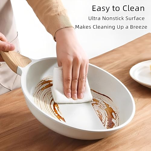 Beauenty Nonstick Frying Pan Skillet Set,White Nonstick Granite Fry Pan Egg Pan Omelet Pans,Granite Skillet Set for All Stovetops,PFOS & PFOA Free,Eco-friendly and Easy to Clean (8+9.5+11Inch)