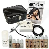 Art of Air Professional Airbrush Cosmetic Makeup System / Fair to Medium Shades 6pc Foundation Set with Blush, Bronzer, Shimmer and Primer Makeup Airbrush Kit