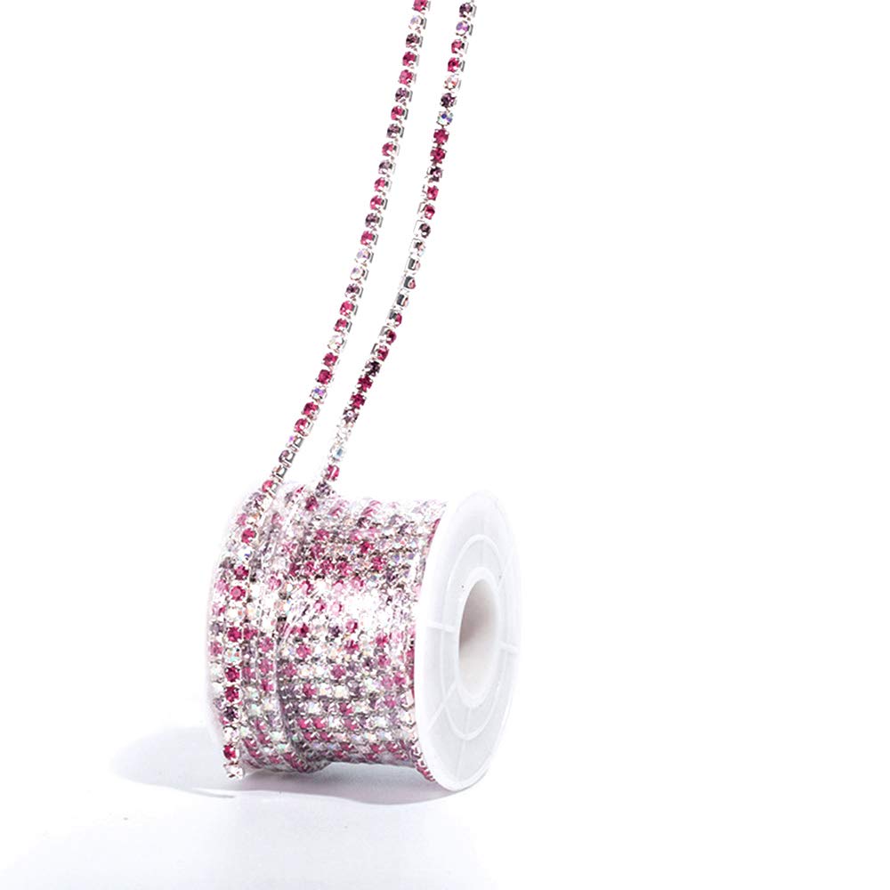 RAYLINE-DO RayLineDo® 3A Class 3mm Mixed Color Rhinestone Diamante Silver Plated Chain 10 Yard Lenght for Wedding Supplies DIY Sewing Craft Jewellery Making Party Decorations