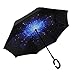 ALINK Inside Out Reverse Folding Umbrella, Large Double Layer Outdoor Rain & Sun Inverted Open & Close No Drip Umbrella - Starry Sky