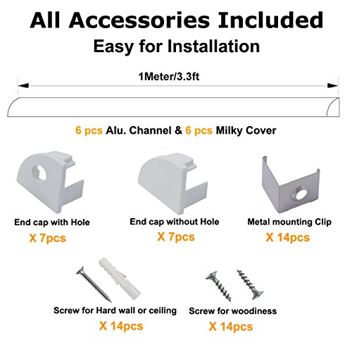 hunhun 6-Pack 3.3ft/1Meter V Shape LED Aluminum Channel System with Milky Cover, End Caps and Mounting Clips, Aluminum Profile for LED Strip Light Installations, Very Easy Installation