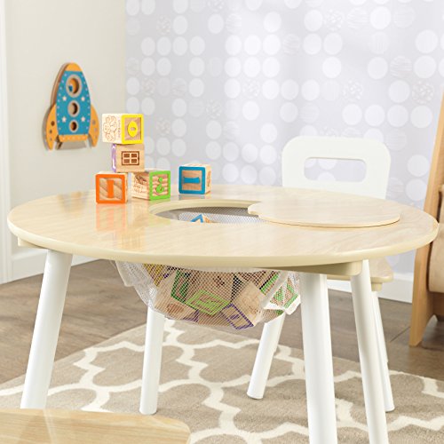KidKraft Wooden Round Table & 2 Chair Set with Center Mesh Storage