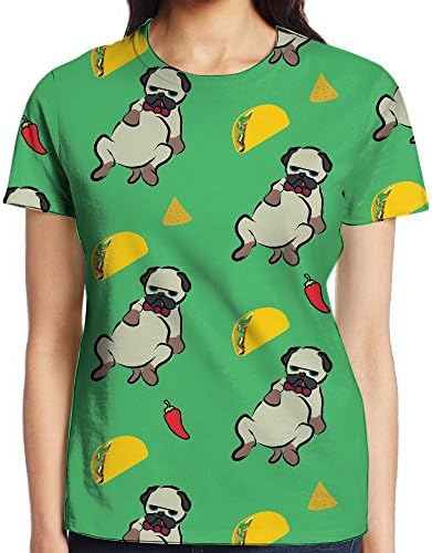 NEWShaw Pug Art Woman Short Sleeve Casual Athletic Shirt Blouse Tops