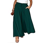 SECRETEYARD Plus Size Womens Wide Leg Pants Casual Elastic High Waist Flowy Pants Drawstring Palazzo Pants with Pockets