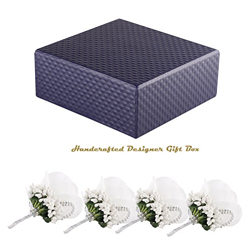 YSUCAU Rose Boutonniere Handmade Corsage Classic Artificial Groom Flowers Brooch with Pin for Wedding Prom Party (White)