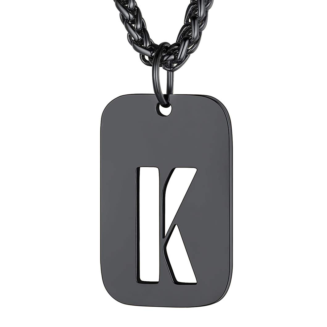 Richsteel Stainless Steel Necklace Black Pendant Initial K Neckless for Men Mens Dog Tags Army
