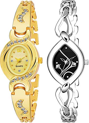 Swadesi Stuff Luxury Bangle Silver - Gold Color Watch for Women & Girls