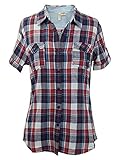 Women's Short Sleeve 100% Cotton Plaid Button Down Shirt