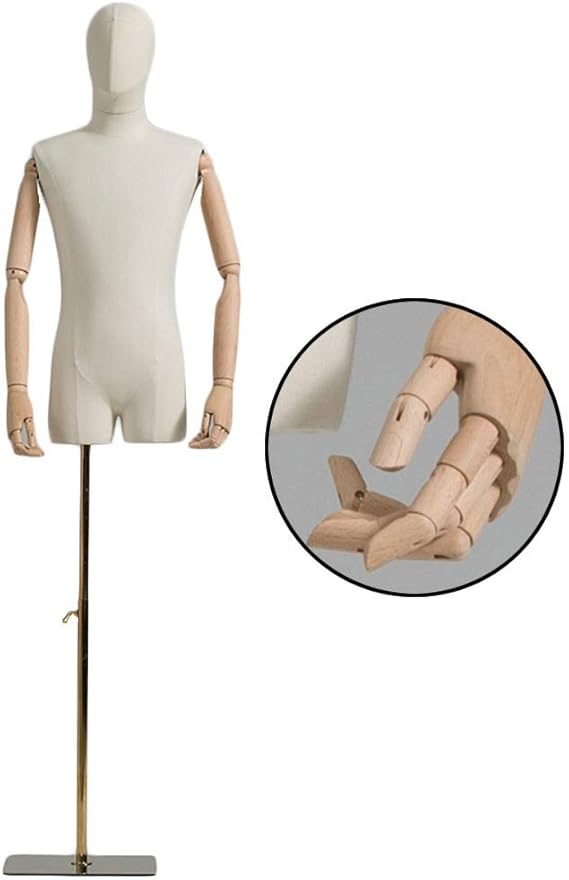 Linen Cover Male Mannequin Torso Dress Form with Stable Metal Base
