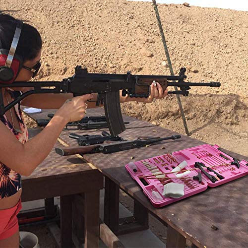 IUNIO Universal Gun Cleaning Kit with Mat Carrying Case for Rifle Pistol Handgun Shotgun Hunting Shooting All Caliber (All-in-One Upgrade Pink) - Thumbnail 6
