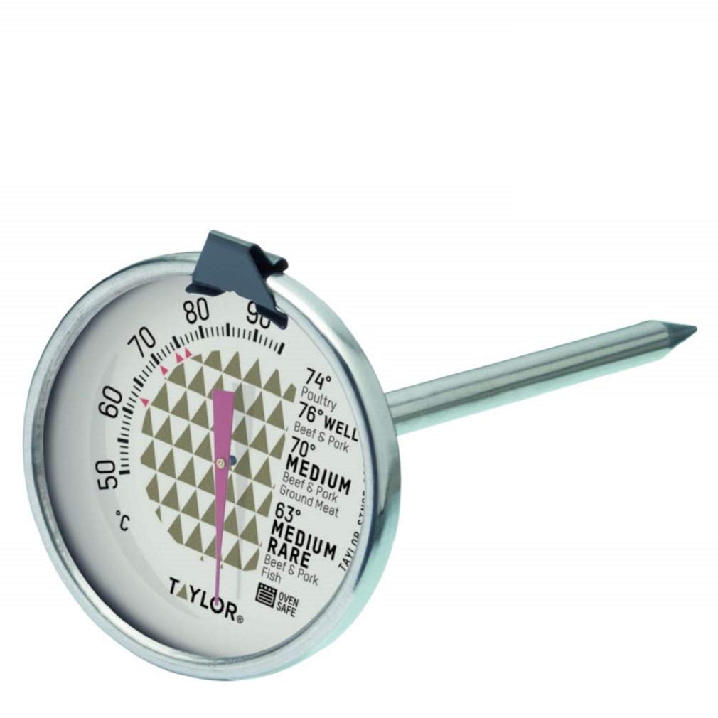 Taylor Meat Oven Thermometer Probe, Temperature Gauge with Probe with Meat Chart, Stainless Steel, 5 x 6 x 13 cm, Silver