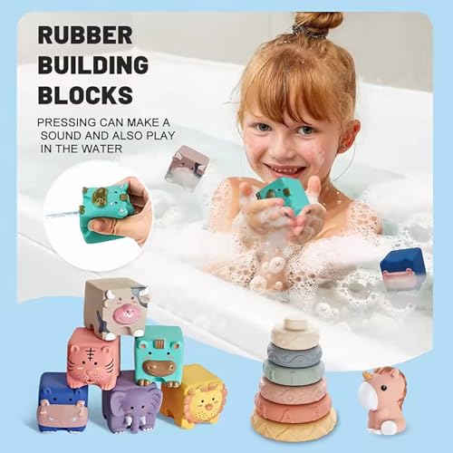 AM ANNA Montessori 6 in 1 Baby Toys for 6-12 Months - Infant Sorter Sensory Bins for Toddlers 1-3, Stacking Blocks, Silicone Teething Toys, Pull String Toy for Boys & Girls - 34pcs