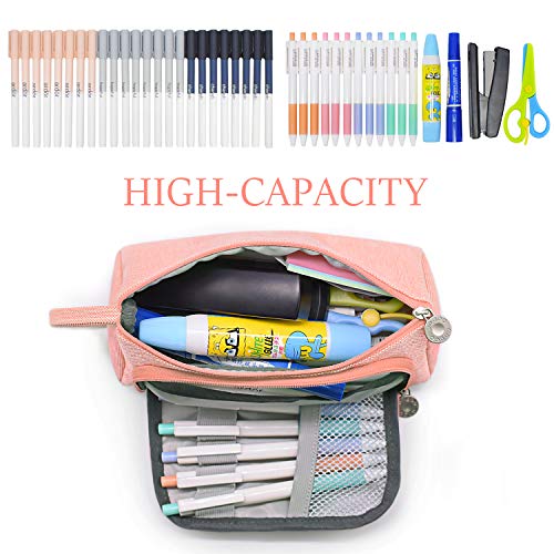 Mokani Pencil Case, Big Capacity Pencil Pen Pouch with Handle, Stationery Bag Supplies Box for Student Office College Middle School High School, Pink