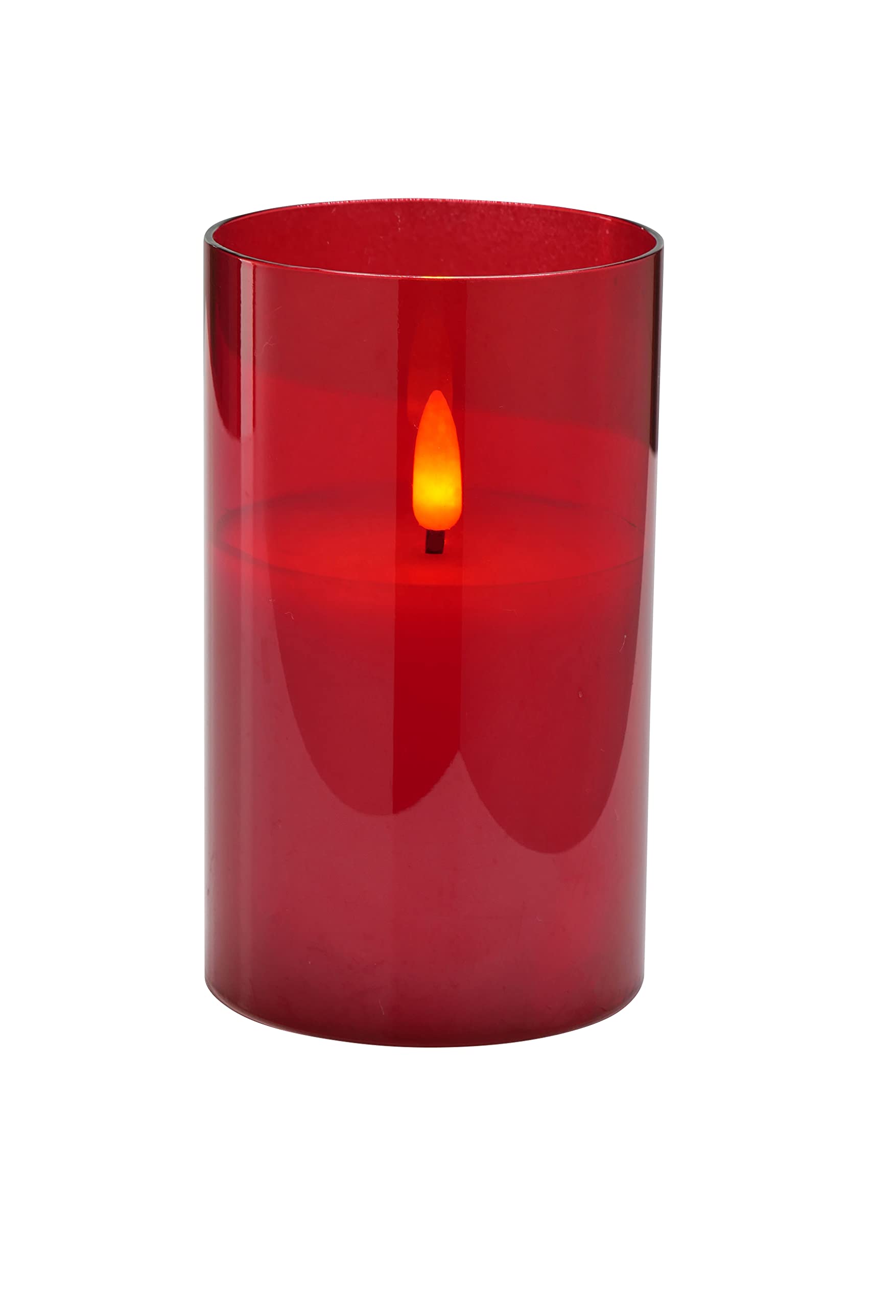 Klocke Dekorationsbedarf Elegant LED Candle in Glass Timer Realistic Flickering (Red, Height: 12.5 cm - Diameter: 7.5 cm)