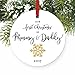 Mommy & Daddy Ornament 2017, New Mother & Father Snowflake Porcelain Ornament, 1st Christmas as Mom & Dad, 3