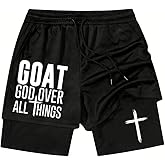 Mens Graphic God Over All Things Shorts Christian Jesus Cross Track Shorts