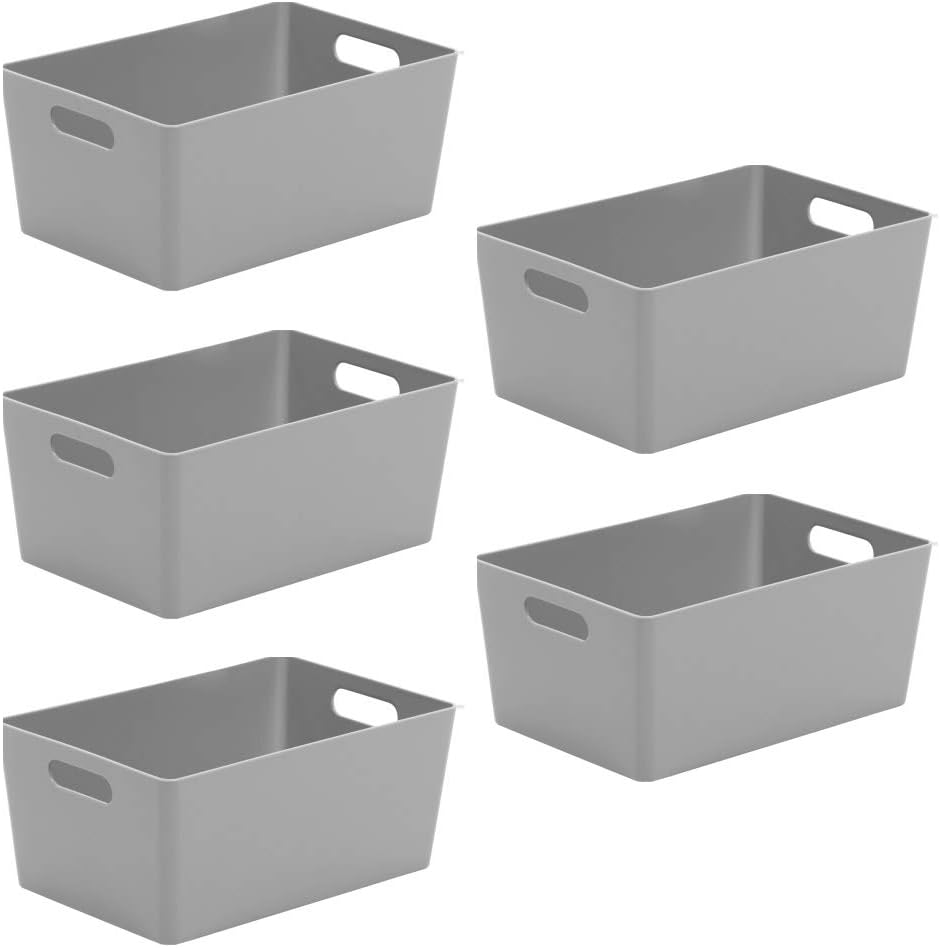 Wham Studio 4.02 Cool Grey Plastic Storage Baskets Office Home & Kitchen Tidy Organiser 25.5 x 17 x 11cm (5 Baskets)