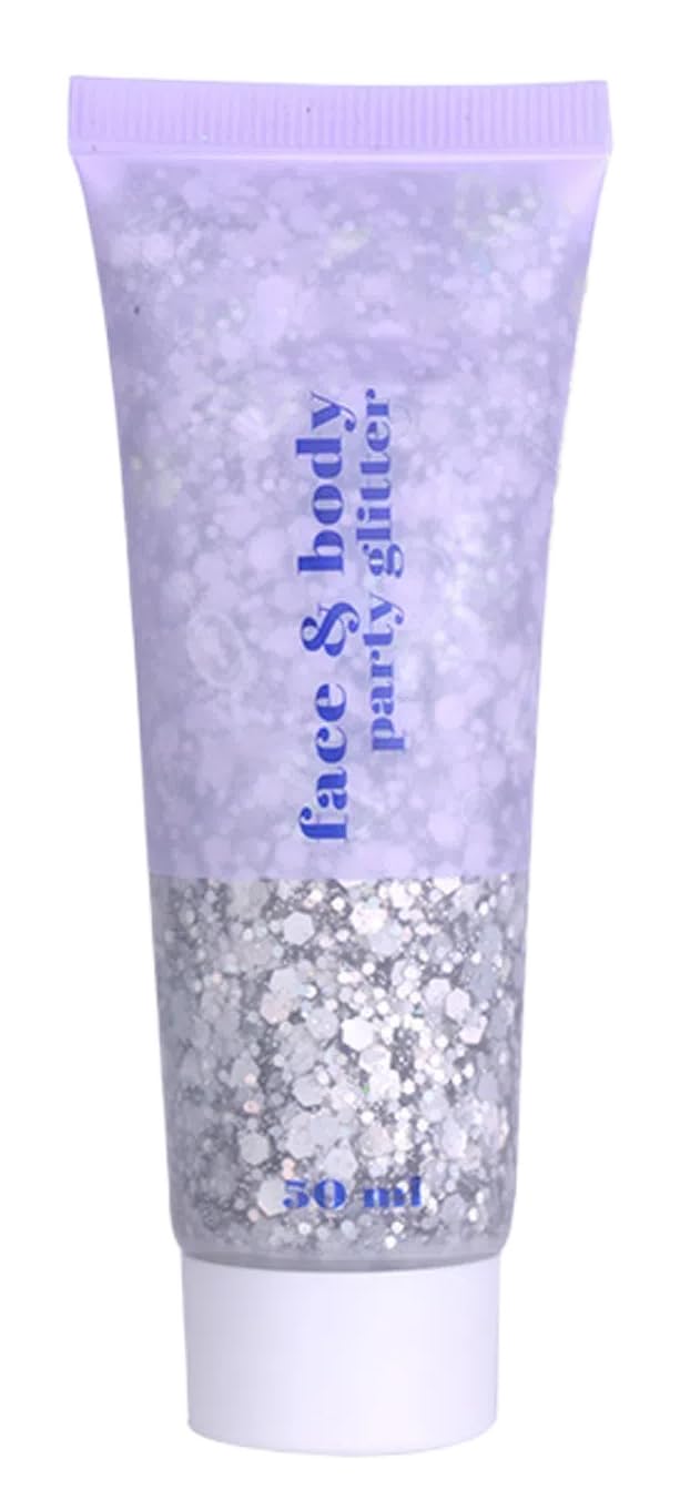 EOGRFW Body Glitter Gel,Face Glitters Body Gel for Girl,50ml Shimmer Liquid Eyeshadow,Chunky Glitter for Face Hair Nails DIY Makeup,Holographic Glitter Gel Festival Glitter Makeup (Silver)