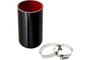 KDP 1.5" Straight Silicone Hose Coupler with 2 SS304 Worm Clamps, High Temp 4-Ply Reinforced 5MM Wall 3.0" Length (Qty 1) For Pipes Connecting Black