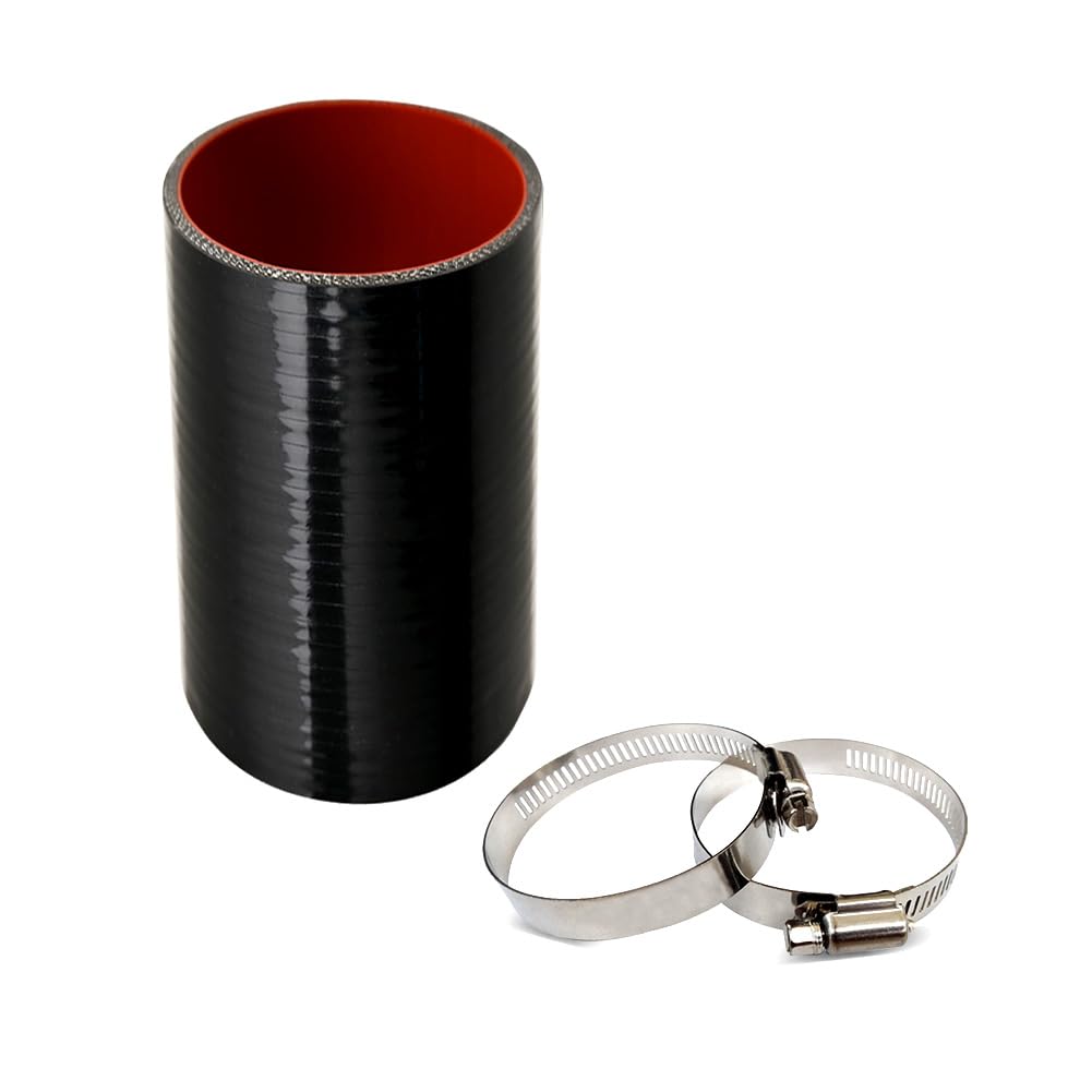 Photo 1 of 1.5" Straight Silicone Hose Coupler with 2 SS304 Worm Clamps, High Temp 4-Ply Reinforced 5MM Wall 3.0" Length (Qty 1) For Pipes Connecting Black