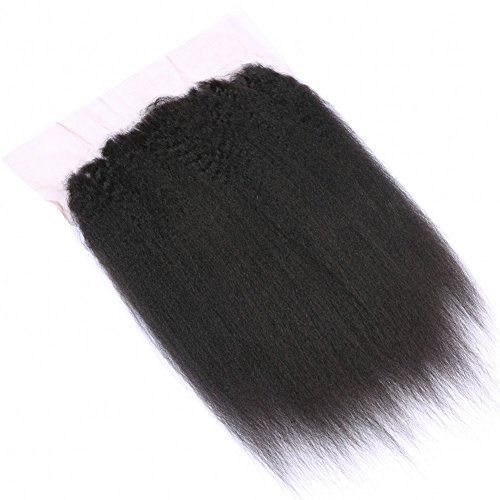 FDshine Coarse Italian Yaki Frontal Lace Closure with Baby Hair 13x4 Kinky Straight Lace Frontals Bleached Knots (12" Free Part)