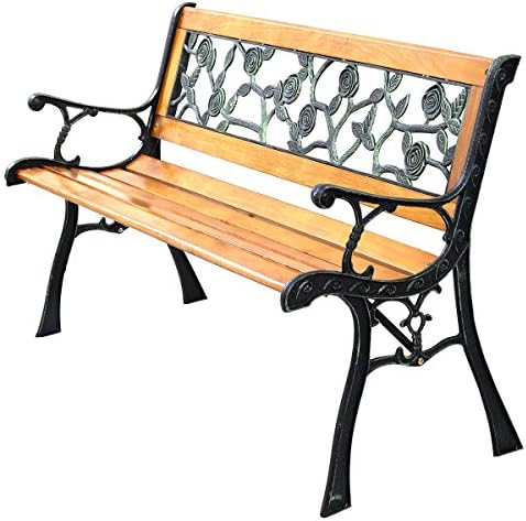 New 49 1/2" Patio Park Garden Porch Chair Bench Cast Iron Hardwood Rose